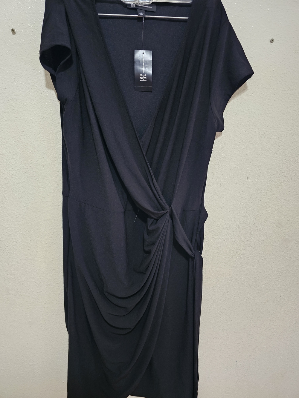 INC International Concepts Black Twist-Front Draped Dress